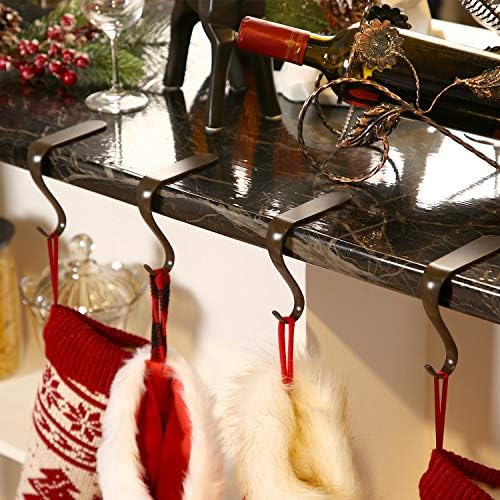 Boao 4 Pcs Christmas Stocking Holders Metal Mantel Stockings Hangers Classic Shelf Heavy Duty Stocking Garland Hangers for Counter Tables Window Fireplace Xmas Party Decoration (Black)